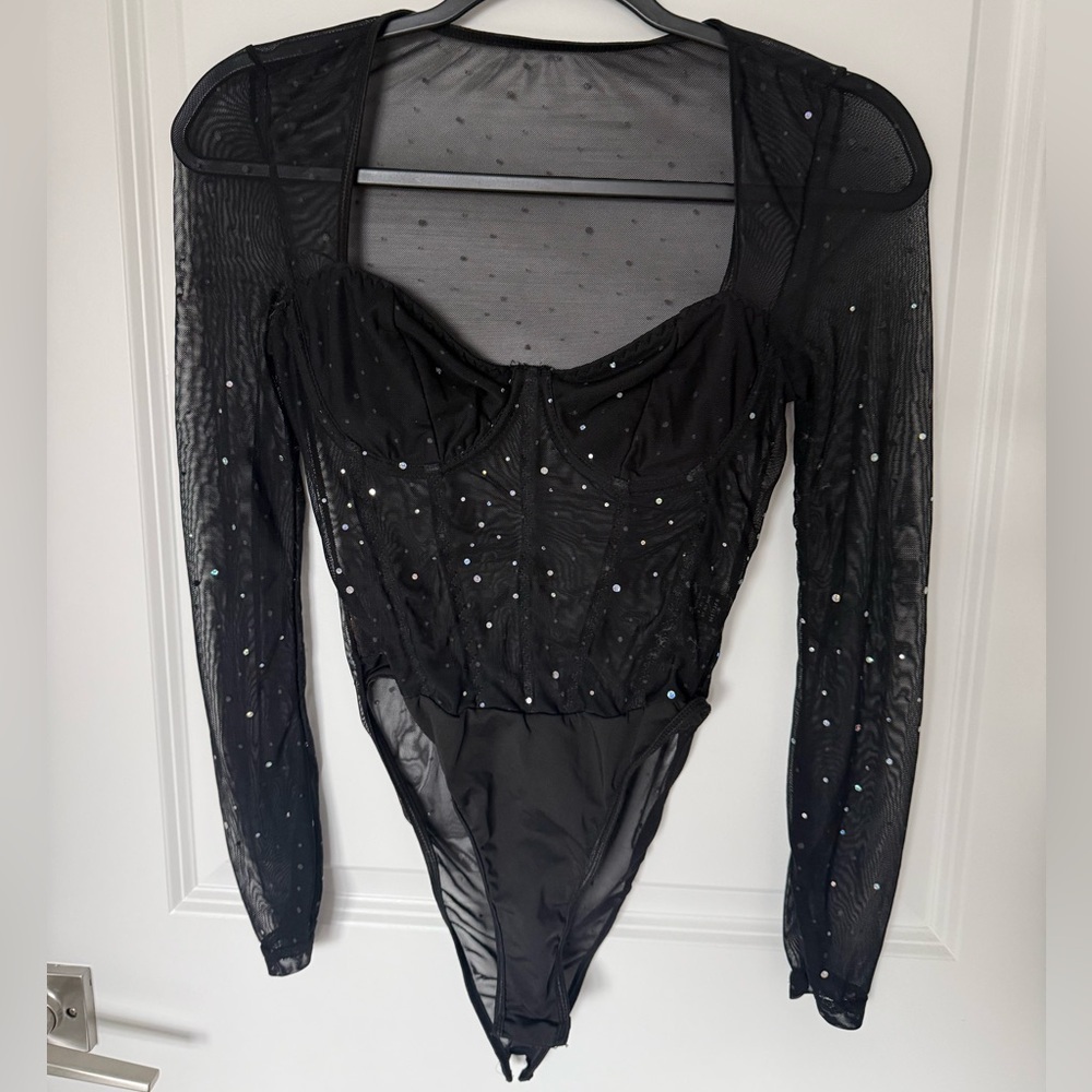 Chic Black Sheer Bodysuit with Sparkling Accents - Picture 3 of 3